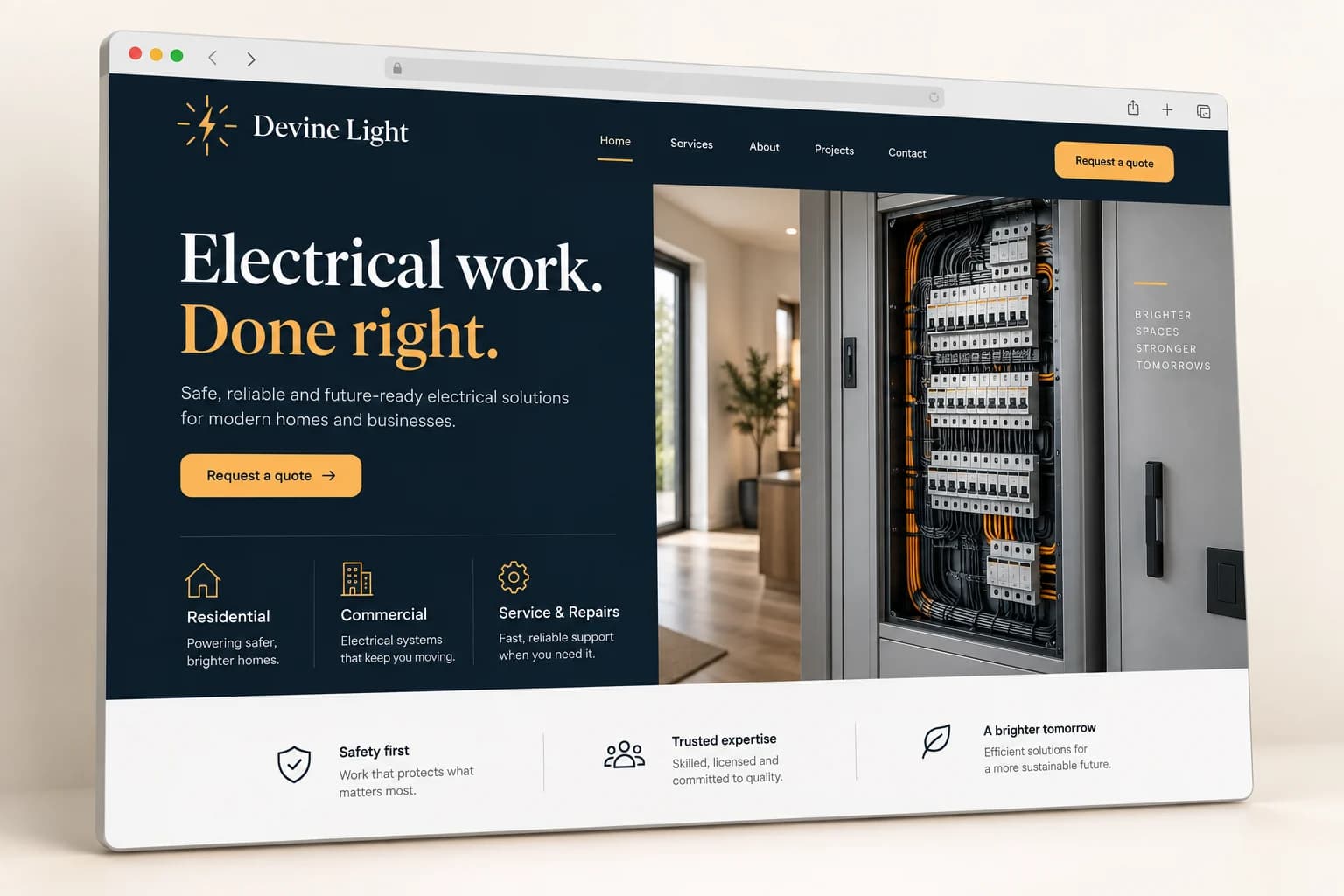 Generated sample of the Devine Light electrical contractor website.